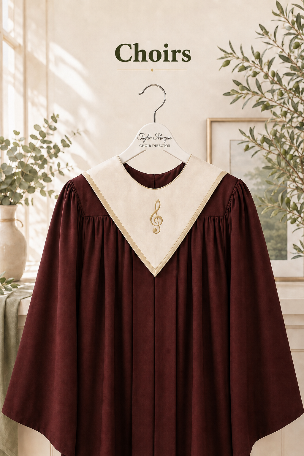Personalized white wooden hanger for choir members and choir directors